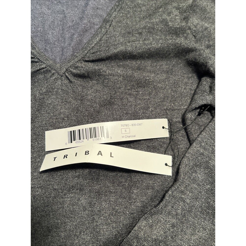 Tribal Sweater Womens Small Charcoal BlackV Neck Pullover Textured Trim Knit NWT - Picture 3 of 7